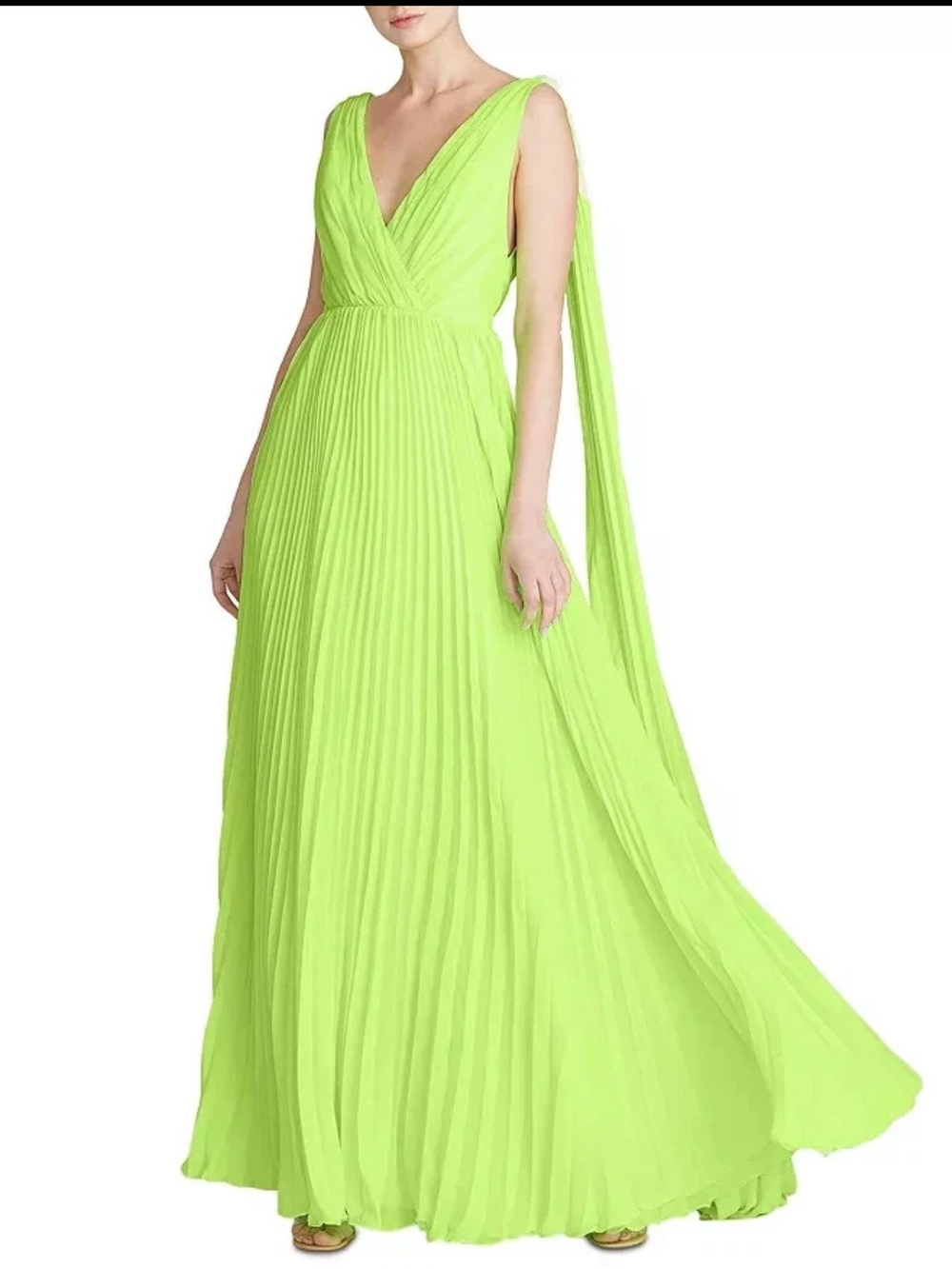 ML Monique Lhuillier Electric Neon Green Pleated Gown Maxi Dress New With Tags 8 - Picture 3 of 15